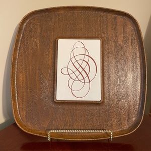 MCM, Faux Wood Cheese Tray with White Porcelain/Ceramic Tile Inlay by Westwood